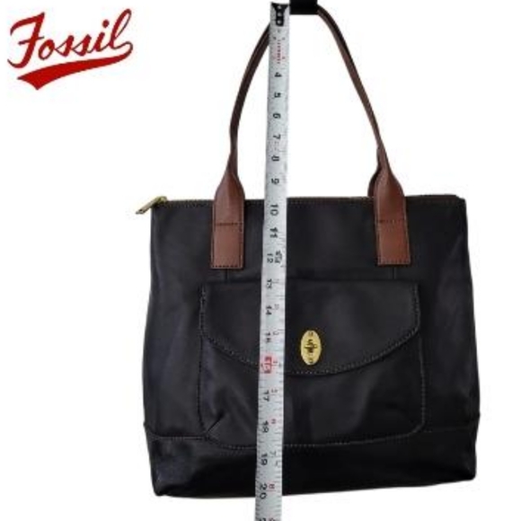 Fossil Leather Black Brown Handbag Purse Shoulder Satchel Tote Classic Women - Picture 15 of 16